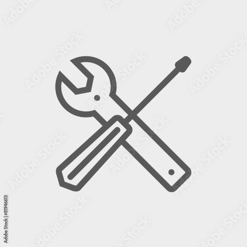 Screw driver and wrench tools thin line icon