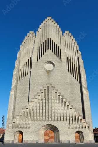 Photography Grundtvigs Church in Copenhagen, Denmark with blue skies in the