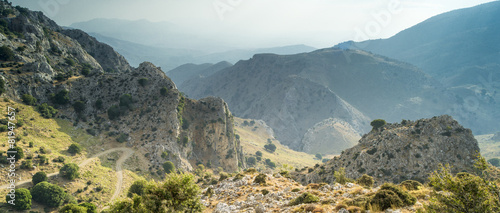 panoramic view to mountains valley on Crete in Greece