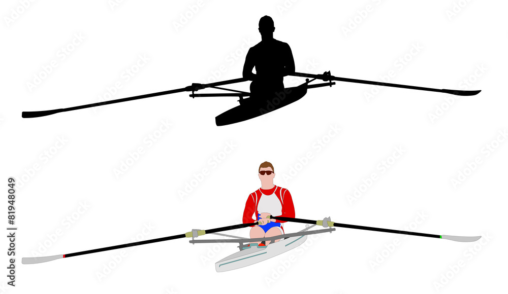 rower silhouette and illustration - vector