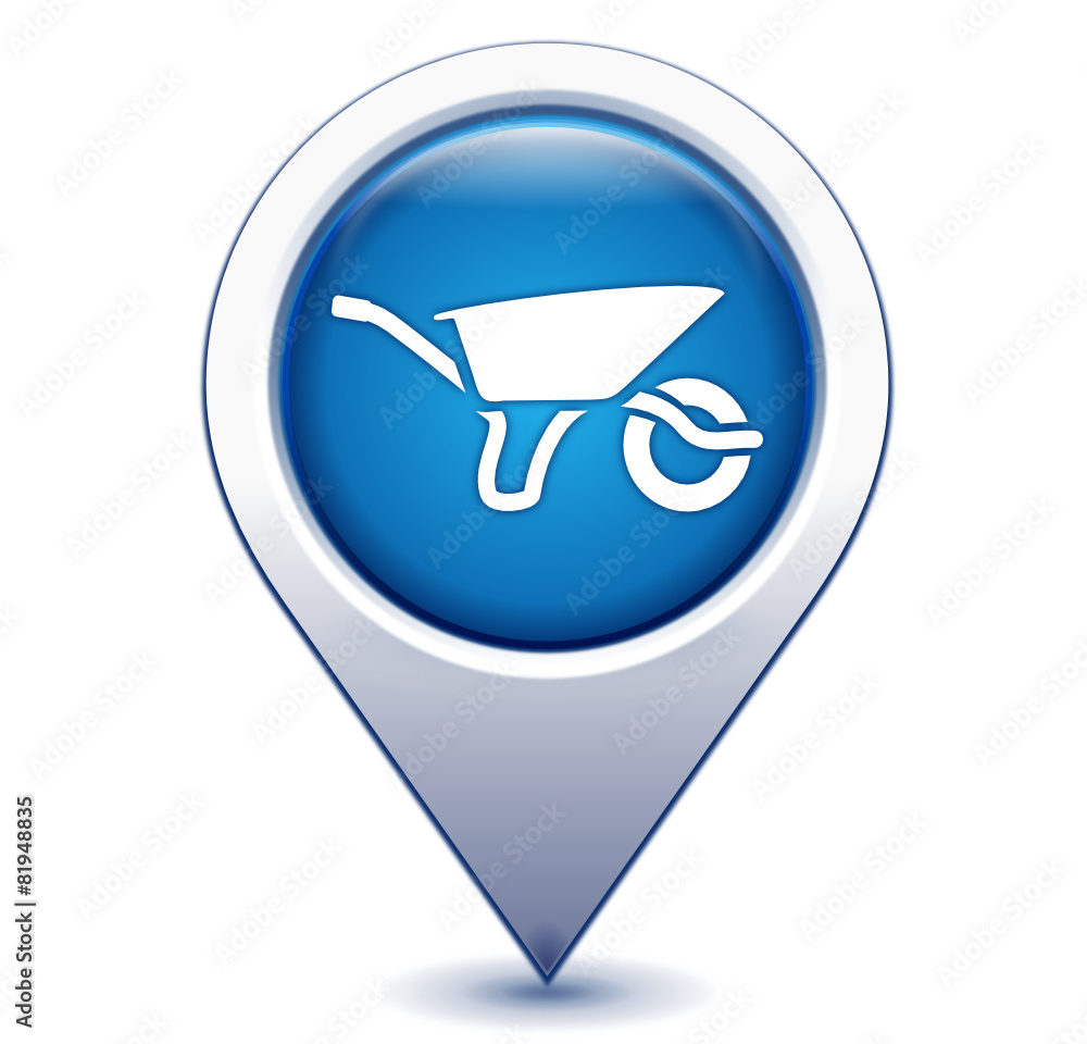 brouette sur marqueur géolocalisation bleu
