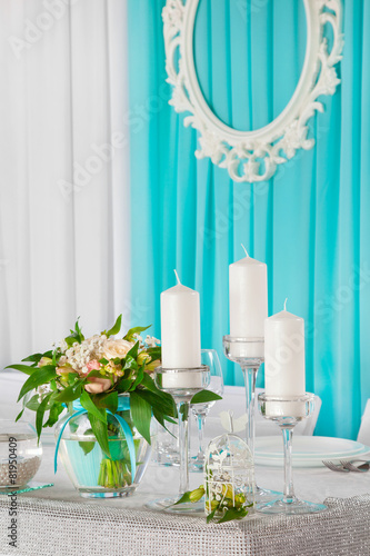 Decorated wedding table for bride and groom.