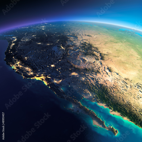 .Detailed Earth. Gulf of California, Mexico and the western U.S.