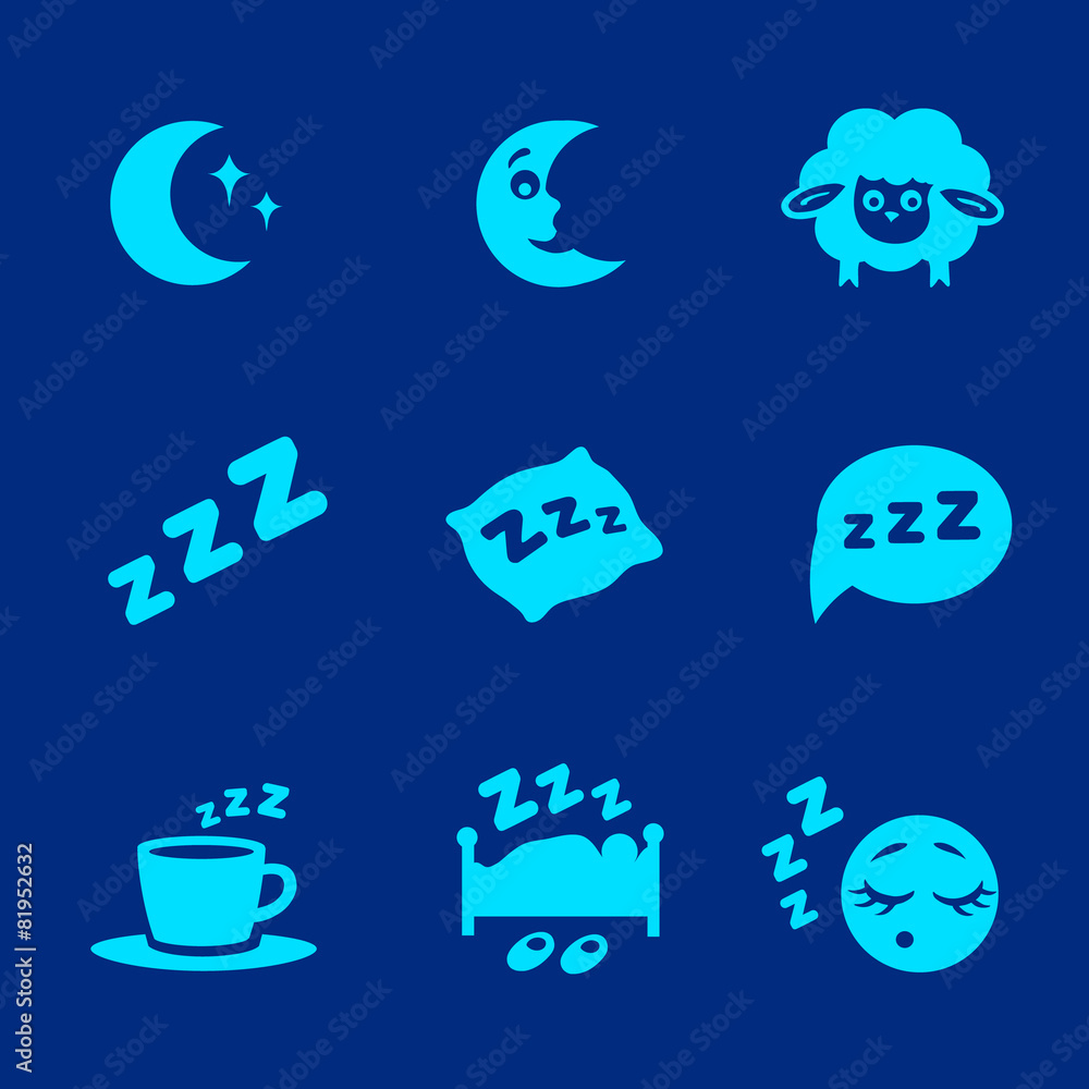 Vector isolated white sleep concept icons set pillow, bed, moon Vector isolated white sleep concept icons set pillow, bed, moon