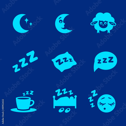 Vector isolated white sleep concept icons set pillow, bed, moon