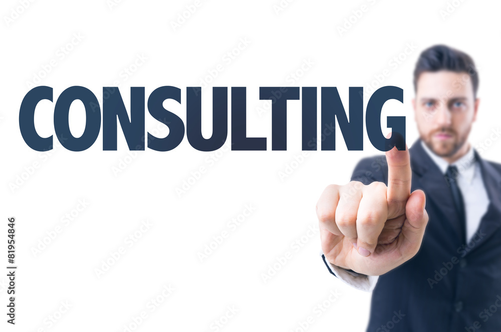 Business man pointing the text: Consulting Business man pointing the text: Consulting