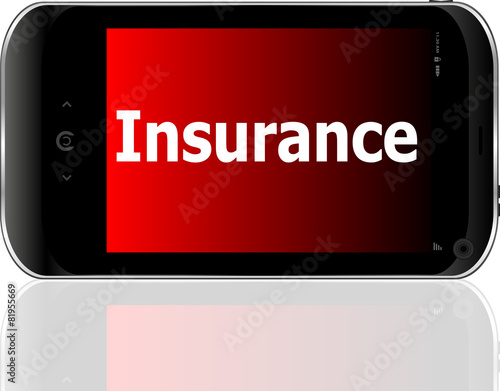 smartphone with word insurance on display, business vector