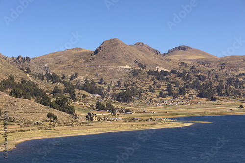 Rural landscape along the shore of Lake Titicaca  Bolivia