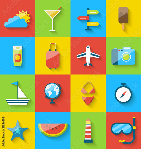 Flat modern design set icons of travel on holiday journey, touri photo