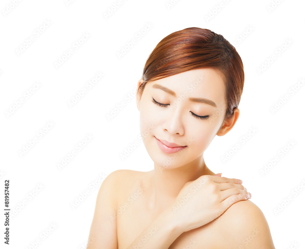 closeup beautiful young woman face closeup beautiful young woman face
