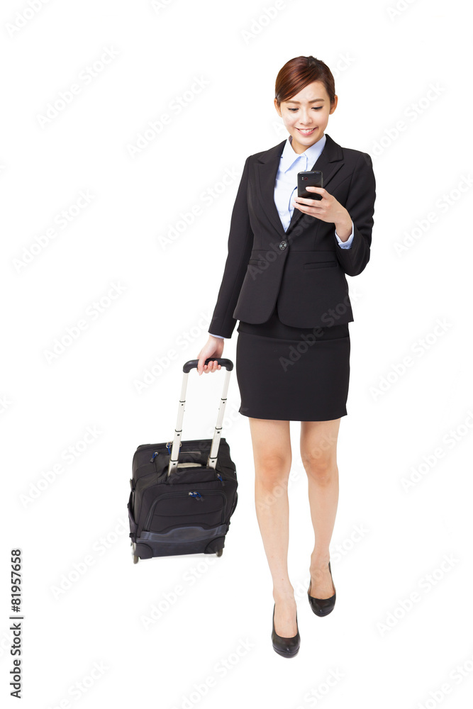 business woman traveling with suitcase isolated business woman traveling with suitcase isolated