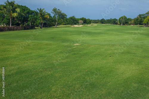 Golf course in Dominican republic. field of grass and coconut © andreiko