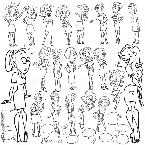 Hand drawn comic collection of women