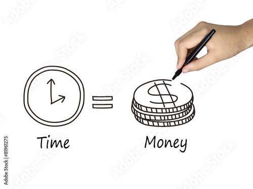 time is money icon drawn by human hand