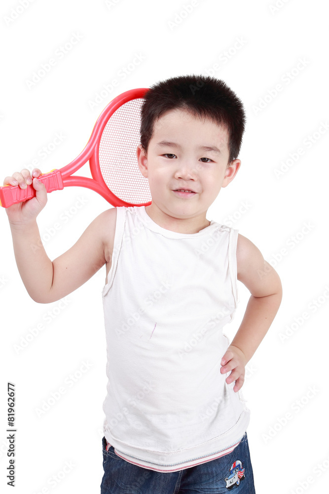 Chinese boy, four years old,sport,Play tennis