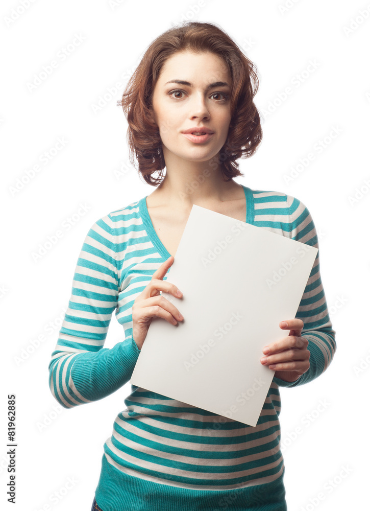 beautiful caucasian woman with blank white board beautiful caucasian woman with blank white board