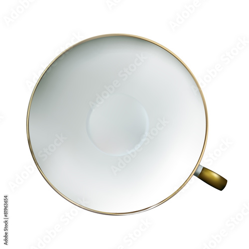 Realistic fine china white cup with gold rim