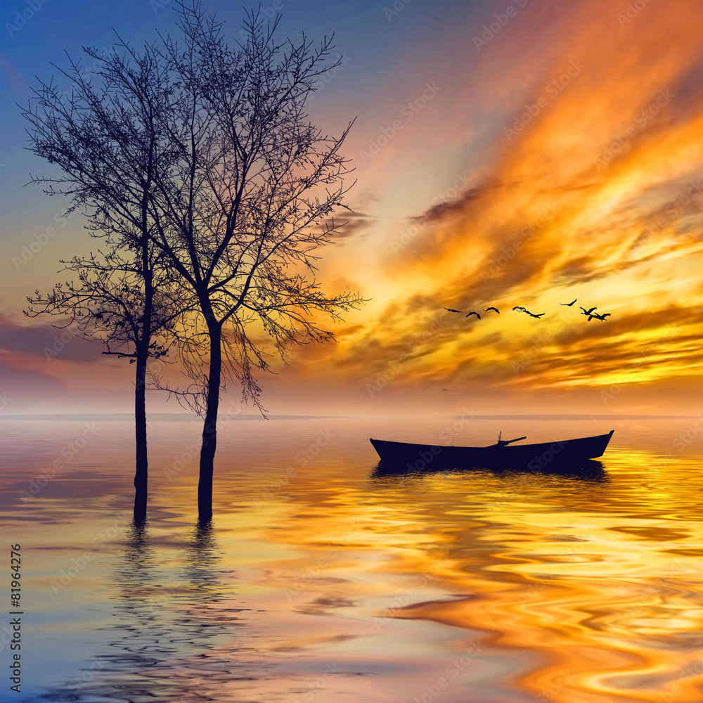Fototapeta premium Beautiful landscape with birds