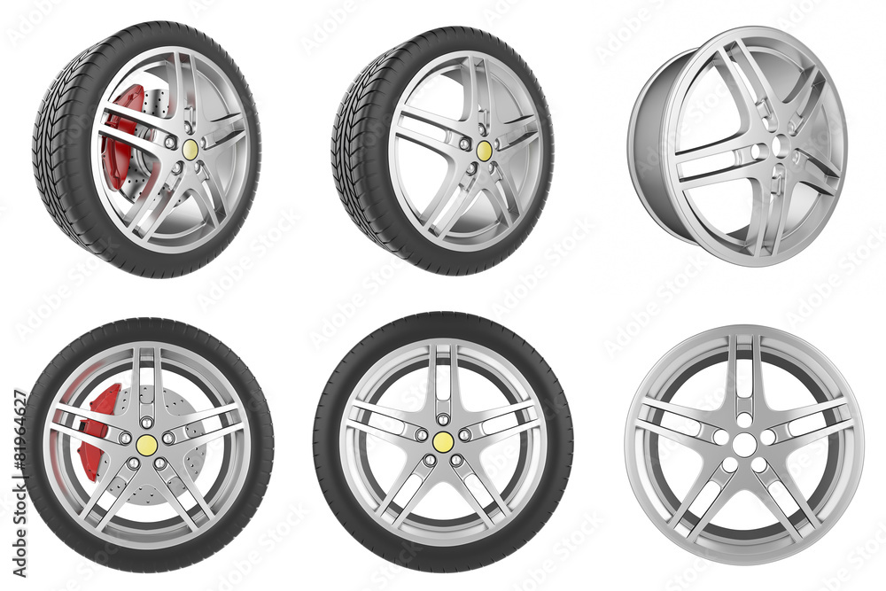 Set of car wheels, discs
