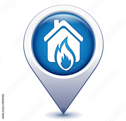 incendie maison sur marqueur géolocalisation bleu photo