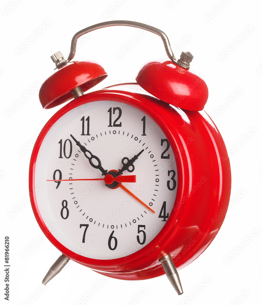 Red Old Style Alarm Clock Isolated On White Red Old Style Alarm Clock Isolated On White