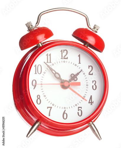 Red Old Style Alarm Clock Isolated On White