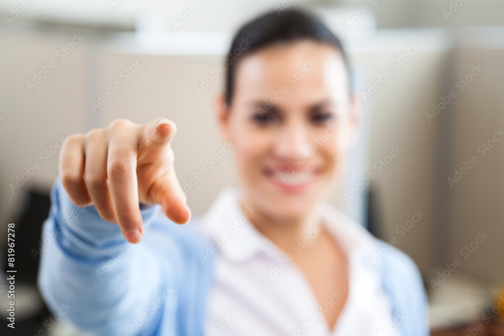 Female Customer Service Representative Pointing At You Female Customer Service Representative Pointing At You
