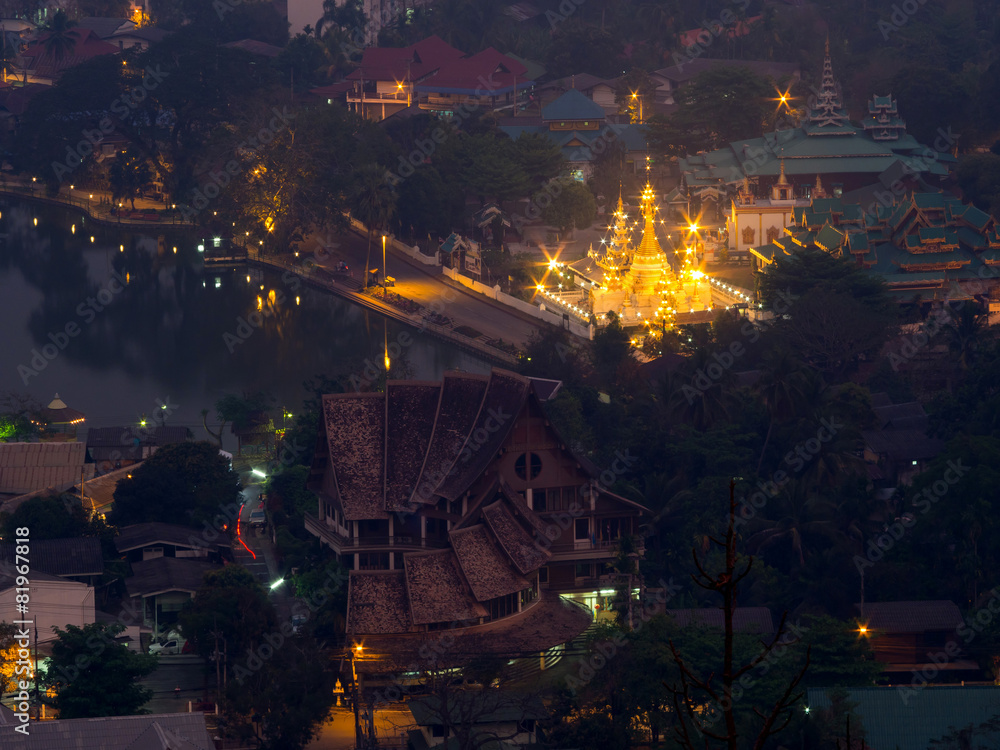 Wat Jong Klang from bird eye view, during dark night period, pre