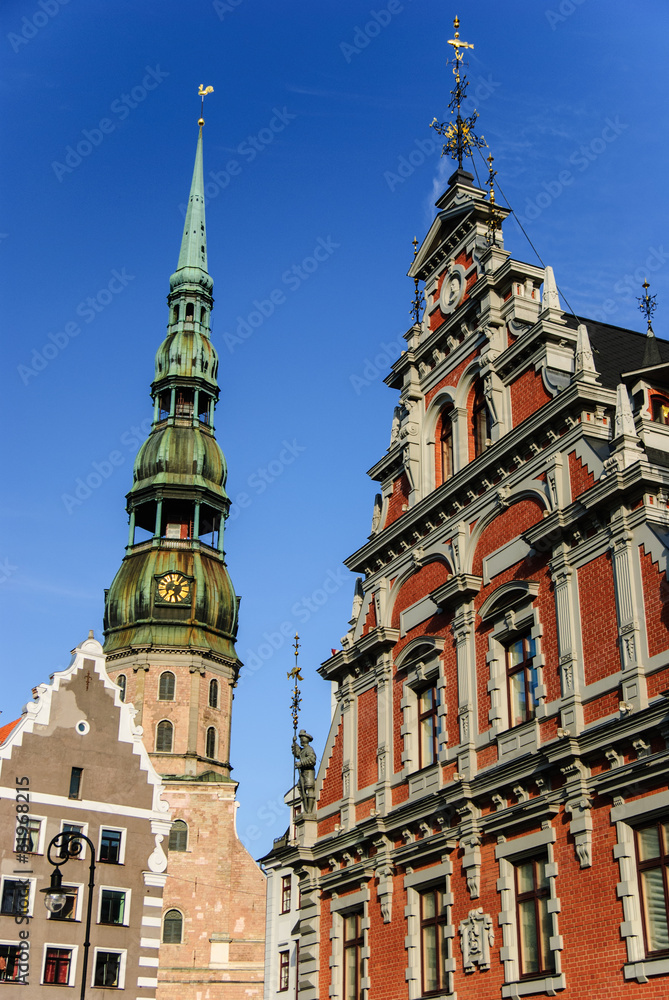 St. Peter's church and House of the Blackheads, Riga, Latvia