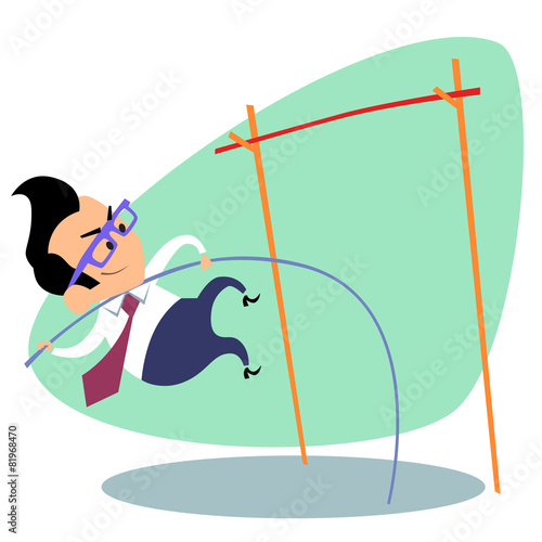 Businessman pole vault height business theme sports