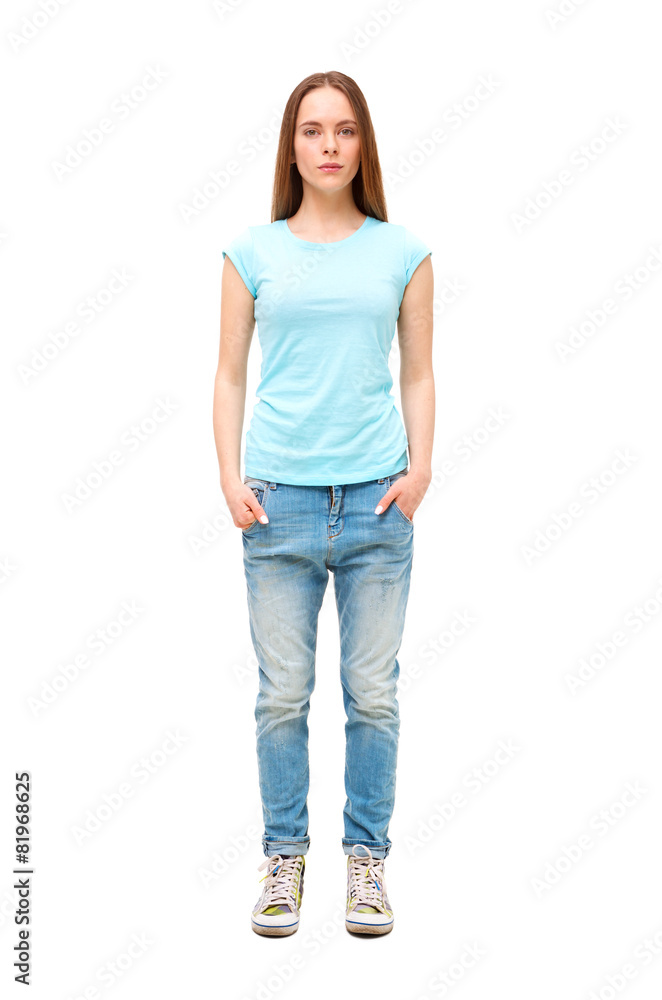Full length portrait of young girl in casual clothing isolated o Full length portrait of young girl in casual clothing isolated o