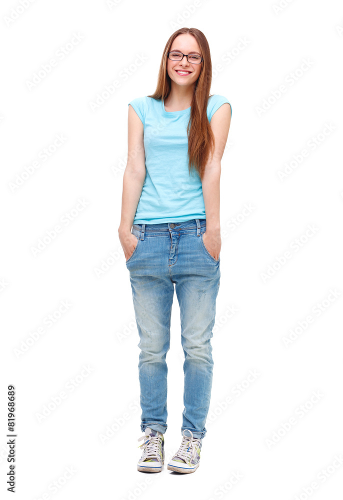 Full length portrait of young girl in casual clothing isolated o Full length portrait of young girl in casual clothing isolated o