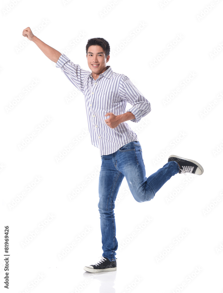 Full body Happy young man with arms up isolated Full body Happy young man with arms up isolated