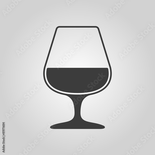 The glass with brandy icon. Brandy symbol. Flat