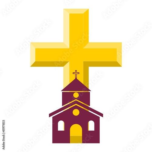 Gold Cross With Church - illustration