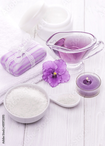 sea salt and essential oils  purple violet. spa