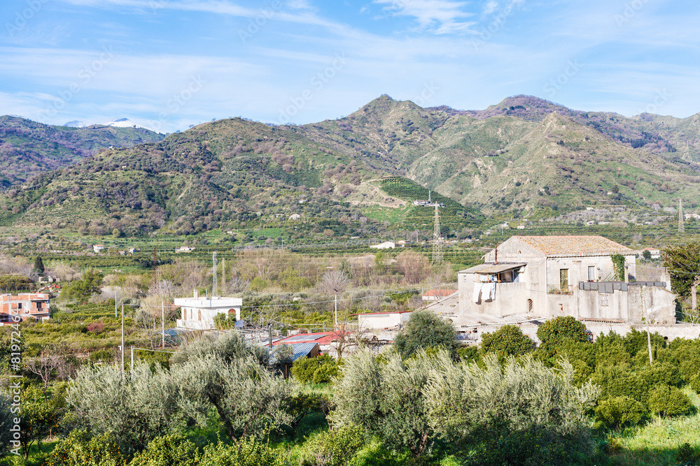 Outskirts of town Gaggi in spring day, Sicily