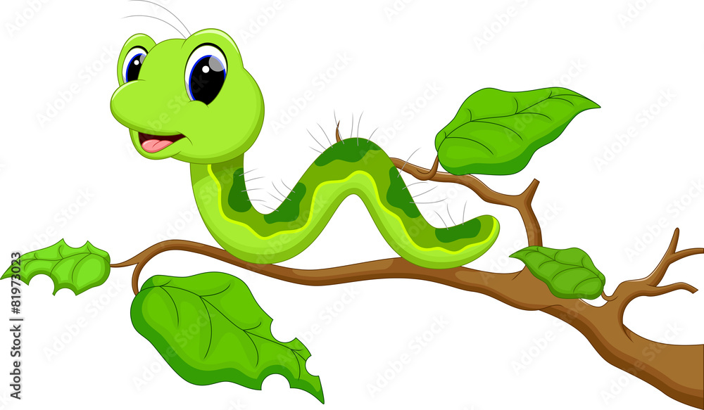 Fototapeta premium Funny caterpillar runs on a tree branch