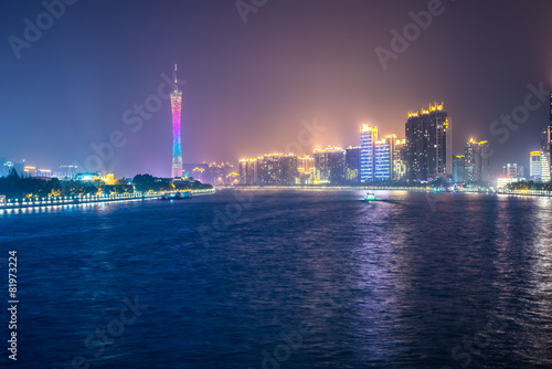 Guangzhou Tower and Pearl River night view