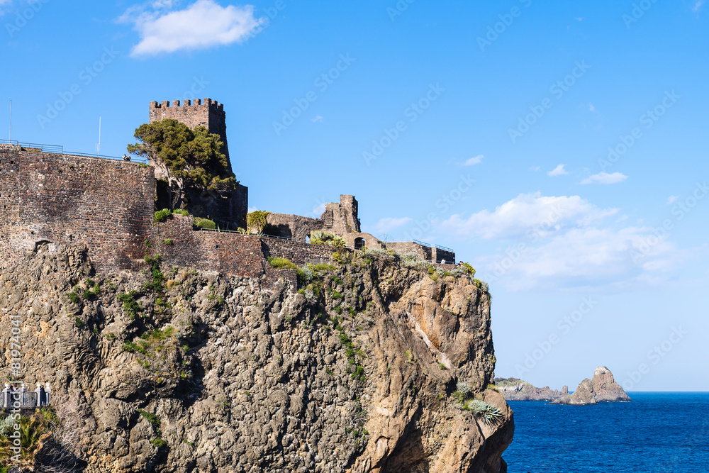 Norman castle in Aci Castello and Cyclopean Rocks