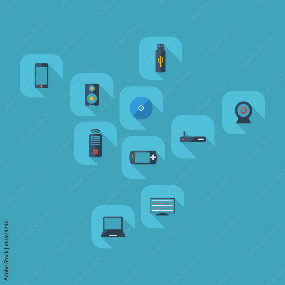 Flat concept, set modern design with shadow Flat concept, set modern design with shadow