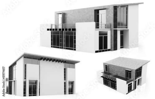 3d monochrome  modern house collection