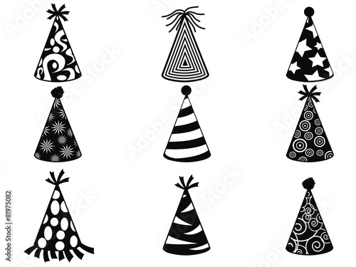 black party hat icons set