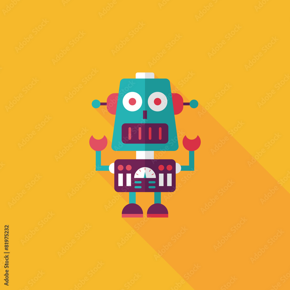 robot concept flat icon with long shadow,eps10