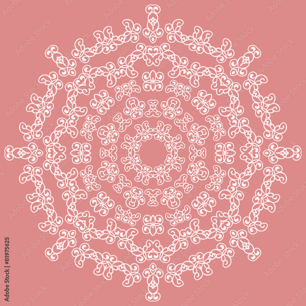 Round white ornate pattern on pink background
