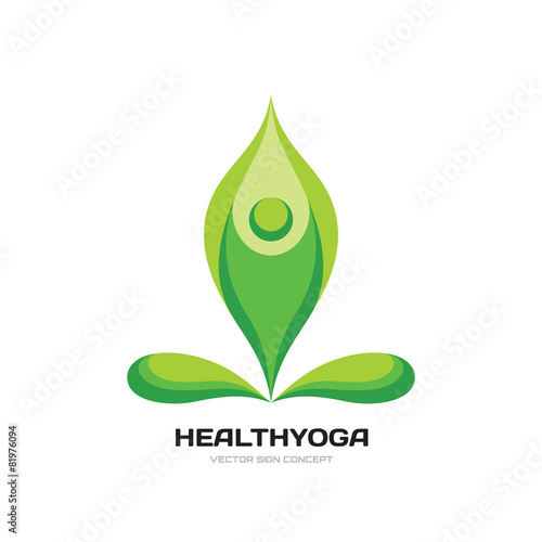 Health yoga - vector logo concept illustration. Abstract human character sign. Beauty, spa, relax, massage, meditation, nirvana, nature, leafs concept icon.