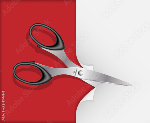 Scissors that cut paper. Vector illustration