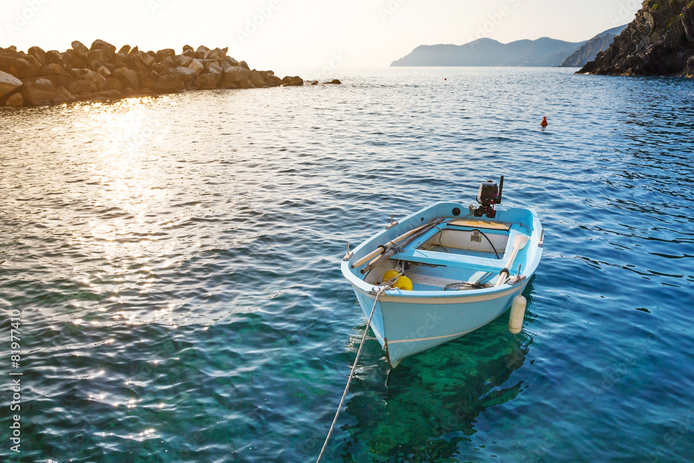 Fishing boats at the coast of Ligurian Sea, Italy