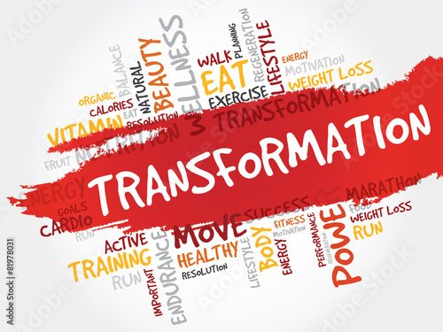 TRANSFORMATION word cloud, fitness, sport, health concept
