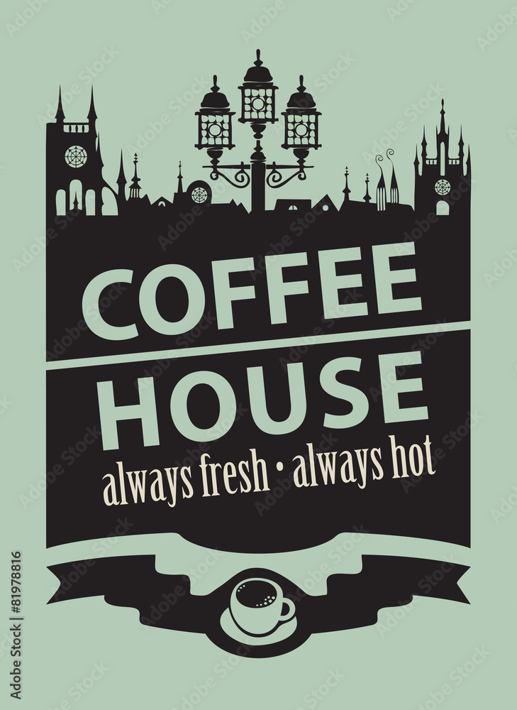 Obraz premium menu for coffee house with a picture of the old town